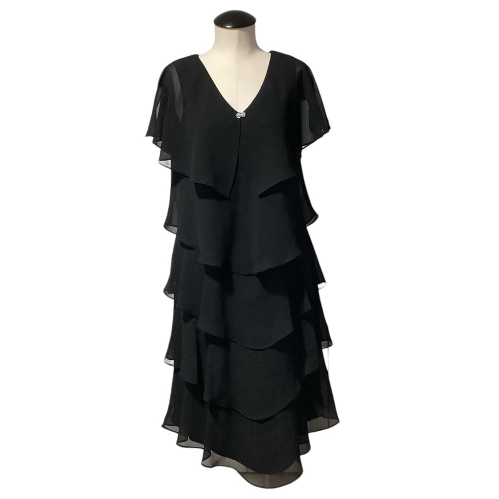 PATRA Black Tiered Rhinestone Capelet Chiffon Cocktail Dress - Size 10